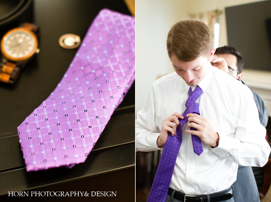 purple neck tie with white lattice accent groom getting ready photo ideas horn photography and design