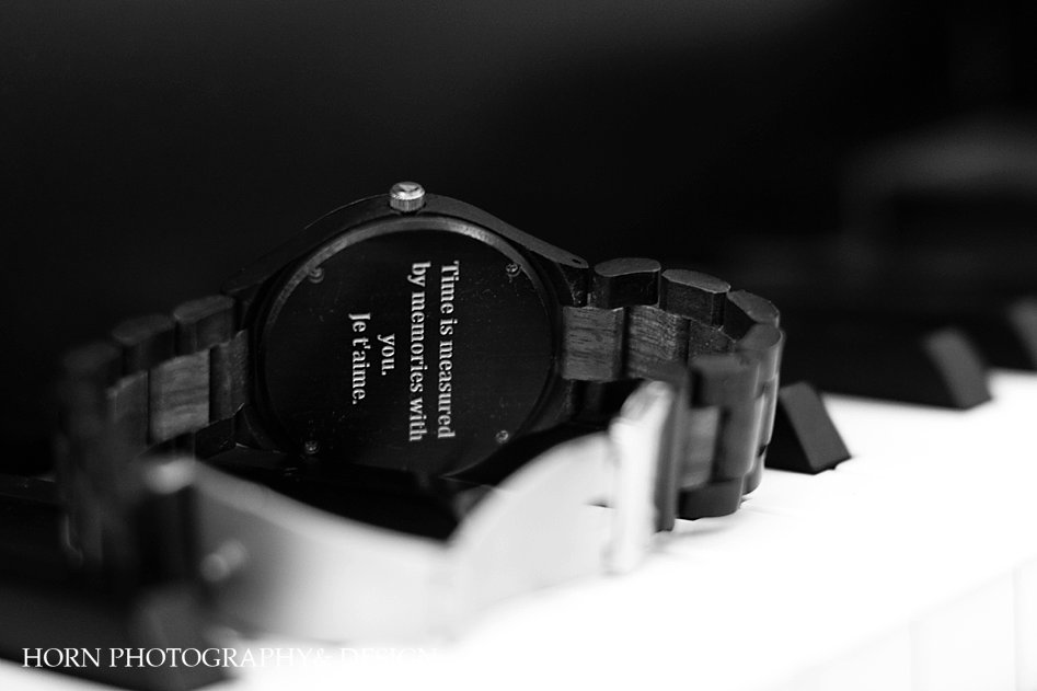black and white bride's gift to groom engraved watch Roswell Georgia horn photography and design