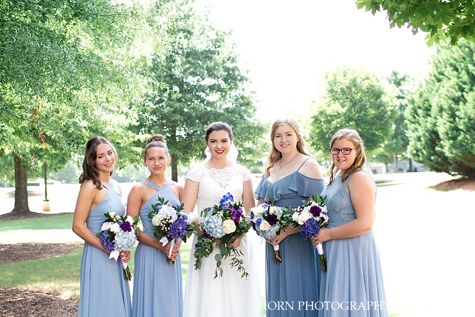 marian blue bridesmaid dresses purple white blue floral bouquets Southern Wedding horn photography and design