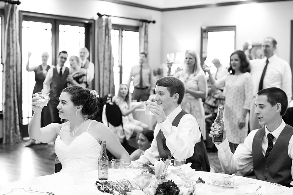 black and white bride and groom reception wedding toast reaction 7d Mark II camera horn photography and design