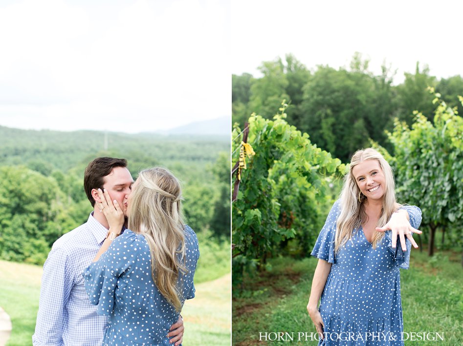first kiss as engaged couple she said yes showing off the ring vineyard photo horn photography and design