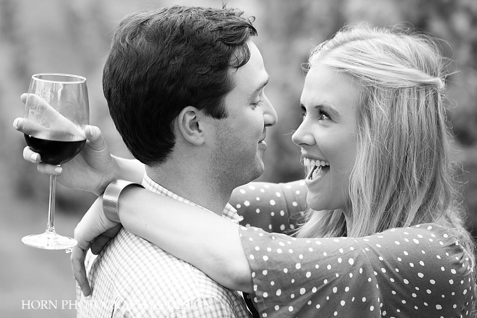black and white happy couple photo shoot in vineyard North Georgia horn photography and design