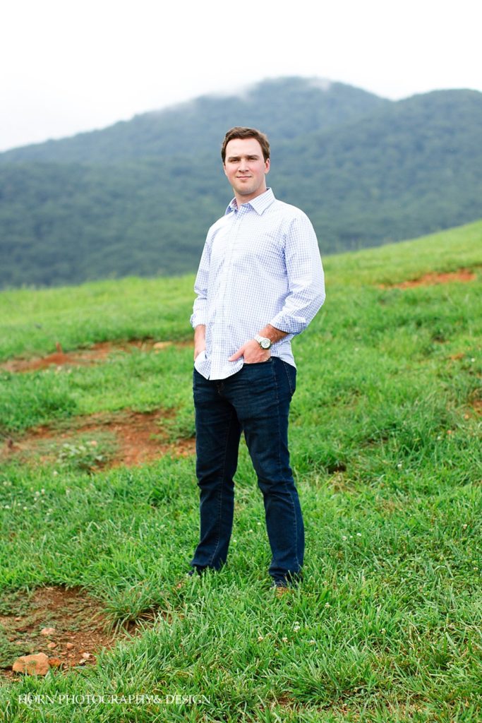 groom to be portrait pose rolling mountain landscape North Georgia horn photography and design
