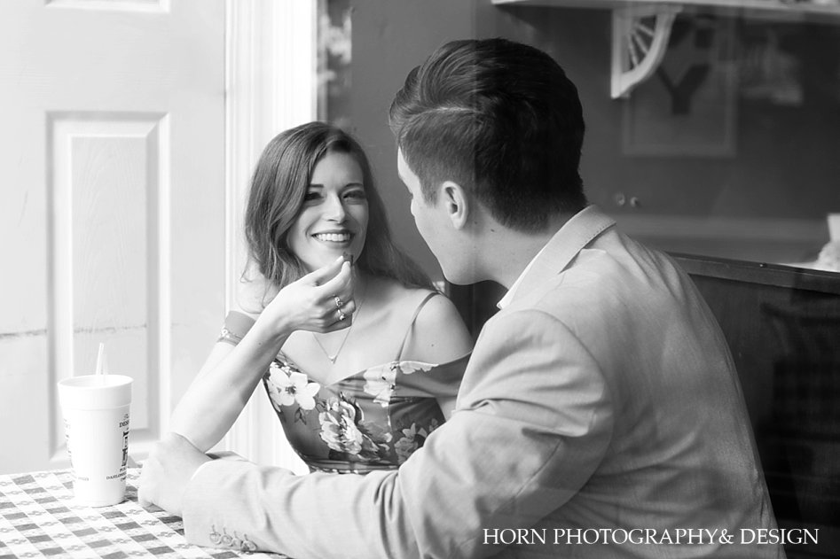 black and white candid classic edits engaged couple horn photography and design