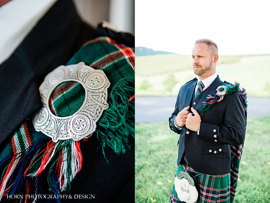 Scottish Vineyard Wedding Kilt Kaya Vineyard Dahlonega Horn Photography and Design Groom Prince Charlie jacket 