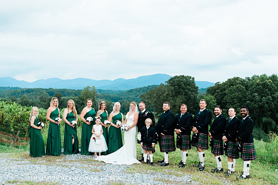 Scottish bridal party kaya vineyard Macfarlane modern hunting kilt