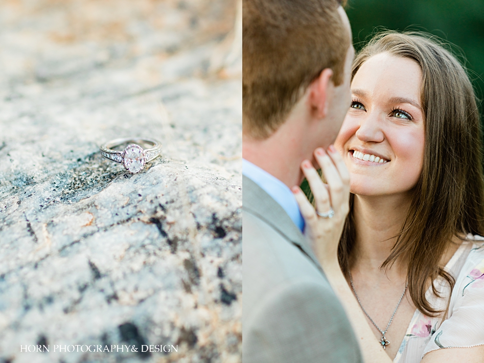 close up shot of bride during wolf mountain vineyard engagement shoot engagement ring oval cut diamond