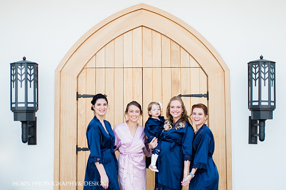 bridesmaids robe shot Horn photography and design St. Anna Church wedding navy blue