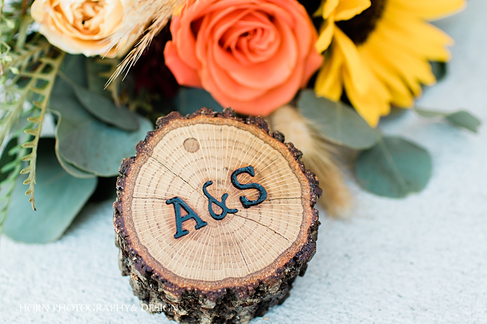 custom ring box with initials branded fall bouquet