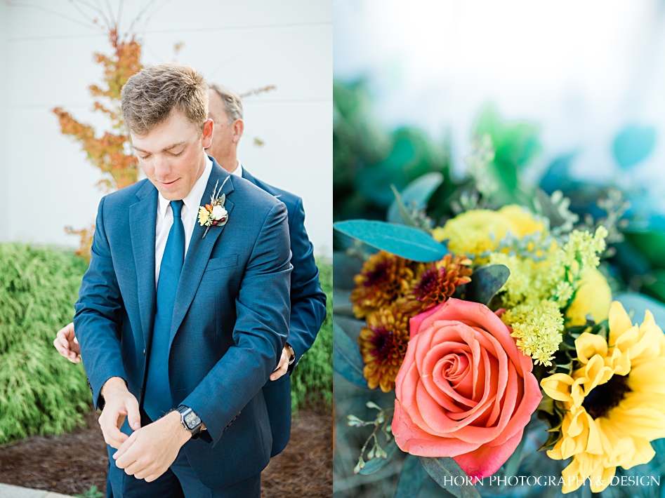 groom getting ready with father fall florals husband wife catholic wedding photographers 