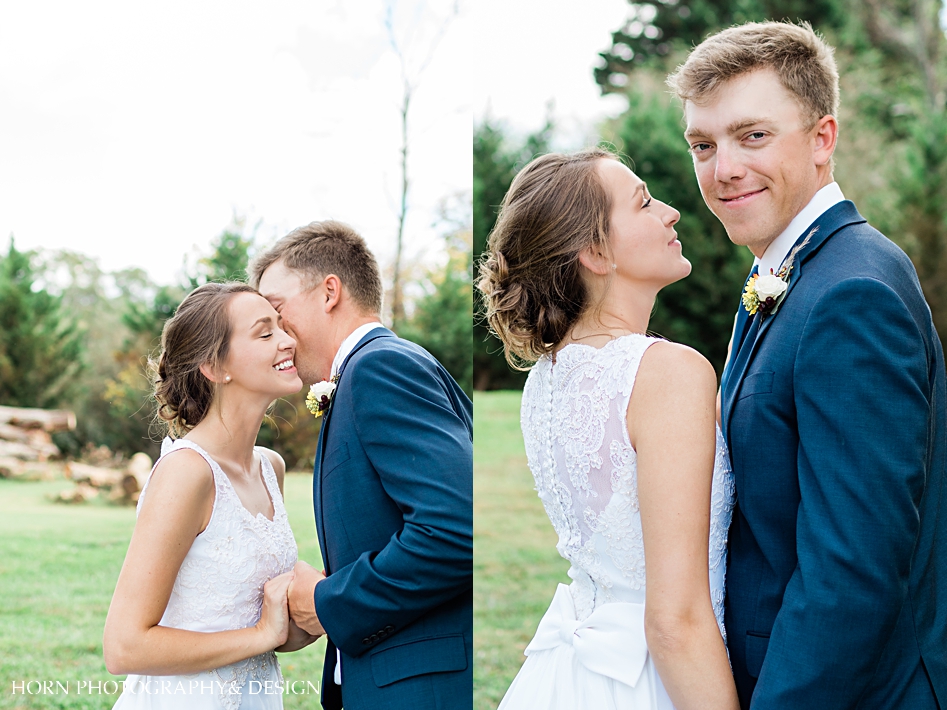 st. Anna Catholic Church Monroe ga wedding  couple kissing in front of church vintage dress blue suit