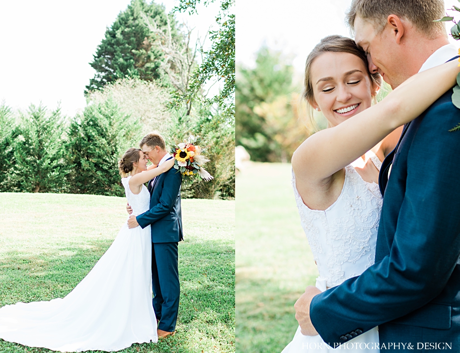 wedding couple embraces and poses