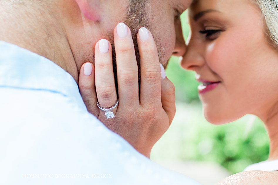 Nautical Engagement ring bride's hand on groom's cheek dahlonega lake Lanier