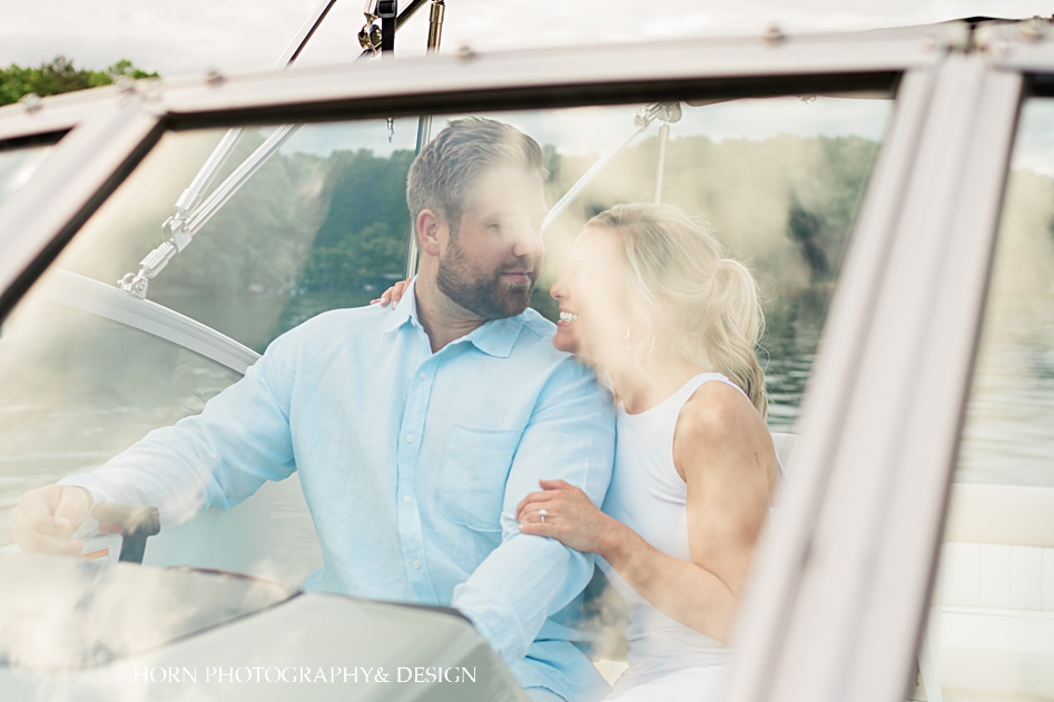 engaged couple on cabin cruiser blonde hair white dress dahlonega ga
